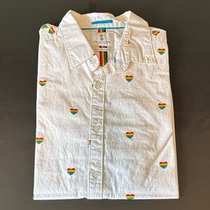 Denim & Flower White Shirt with Rainbow Pride Heart Embroidery